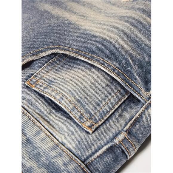 NWT Men's Distressed Jeans with Bear & Patchwork Details - Picture 5 of 7